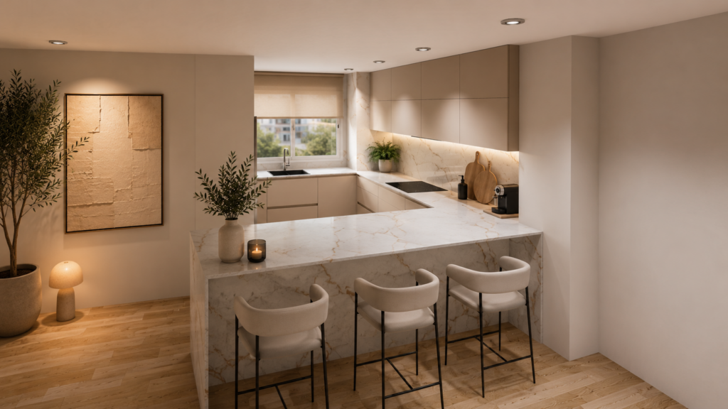 Propuesta de diseño de cocina en madera con isla